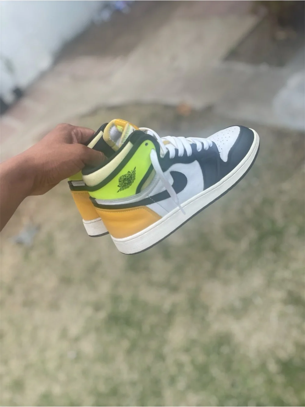 Men's High-Top Sneakers in White, Black & Yellow Accent